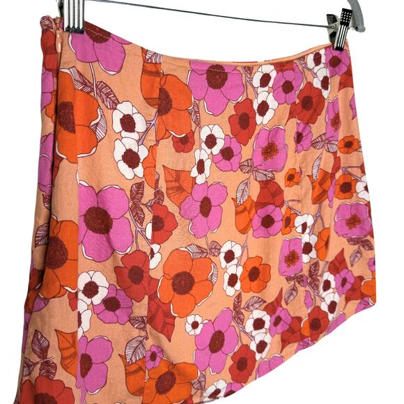 Urban Outfitters Rosie Notched Pelmet Linen Floral Mini Skirt Orange Size Medium - Picture 2 of 10